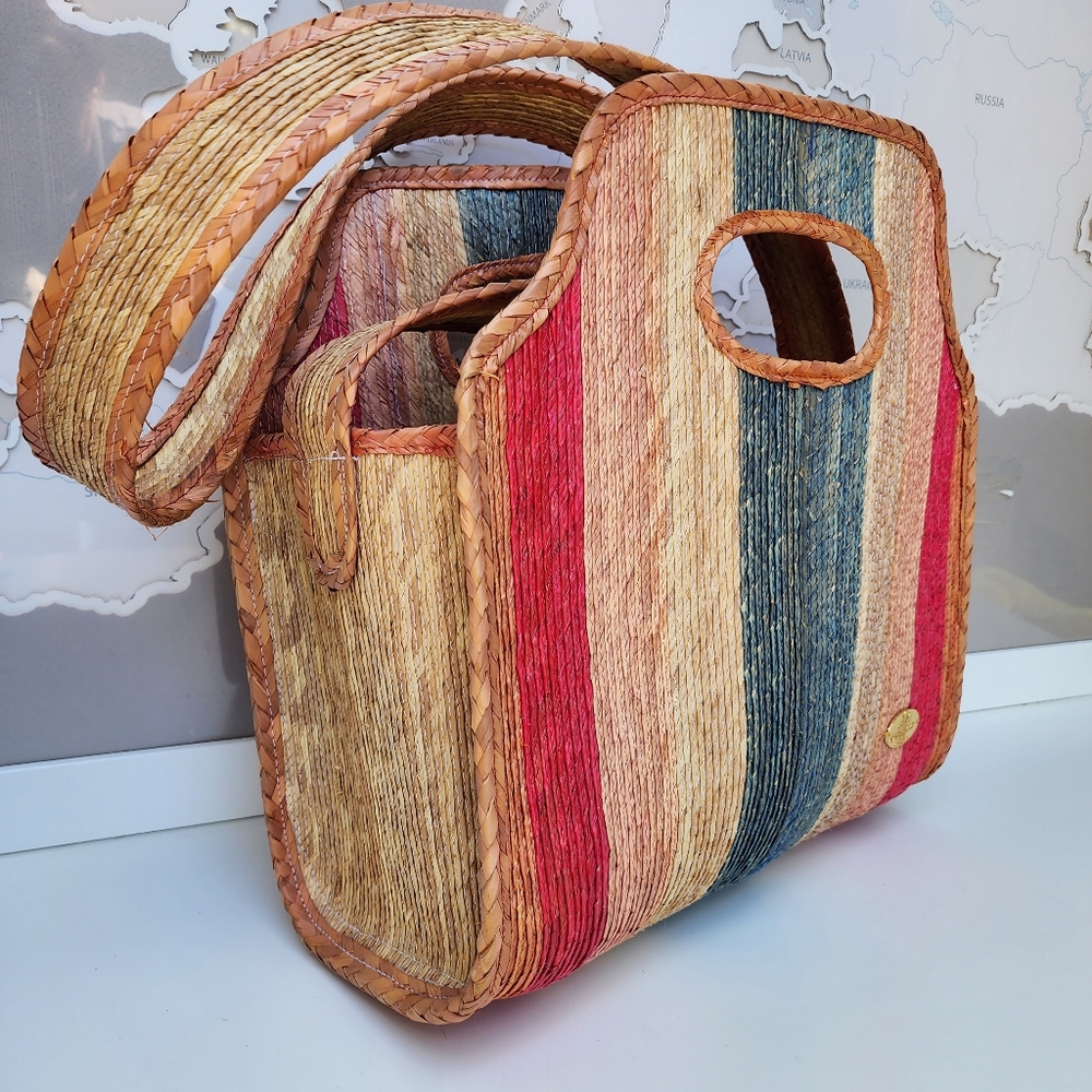 Josephine Alexander Collective Straw Tote Crossbody Bag Multicolor Large - Picture 2 of 13